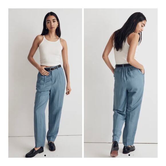 Madewell Pants - Madewell Tailored Tapered Pleated Elastic Waist Pant Linen-Blend FLAWED Size 10
